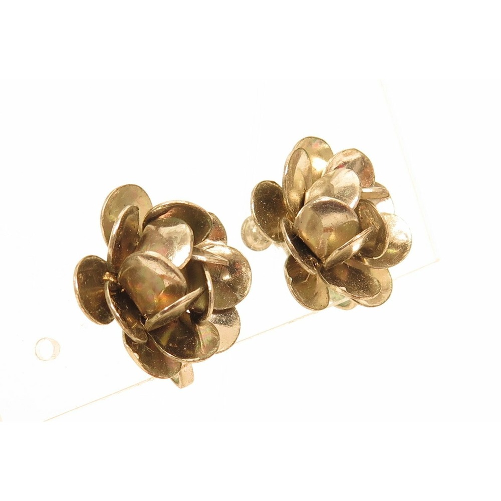 Vintage 1930's 3 Dimensional Pretty Silver Plated Flower‎ Sb Earrings